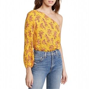 Ulla Johnson Enid One Shoulder Floral Chartreuse Cotton Silk Blouse Size 4